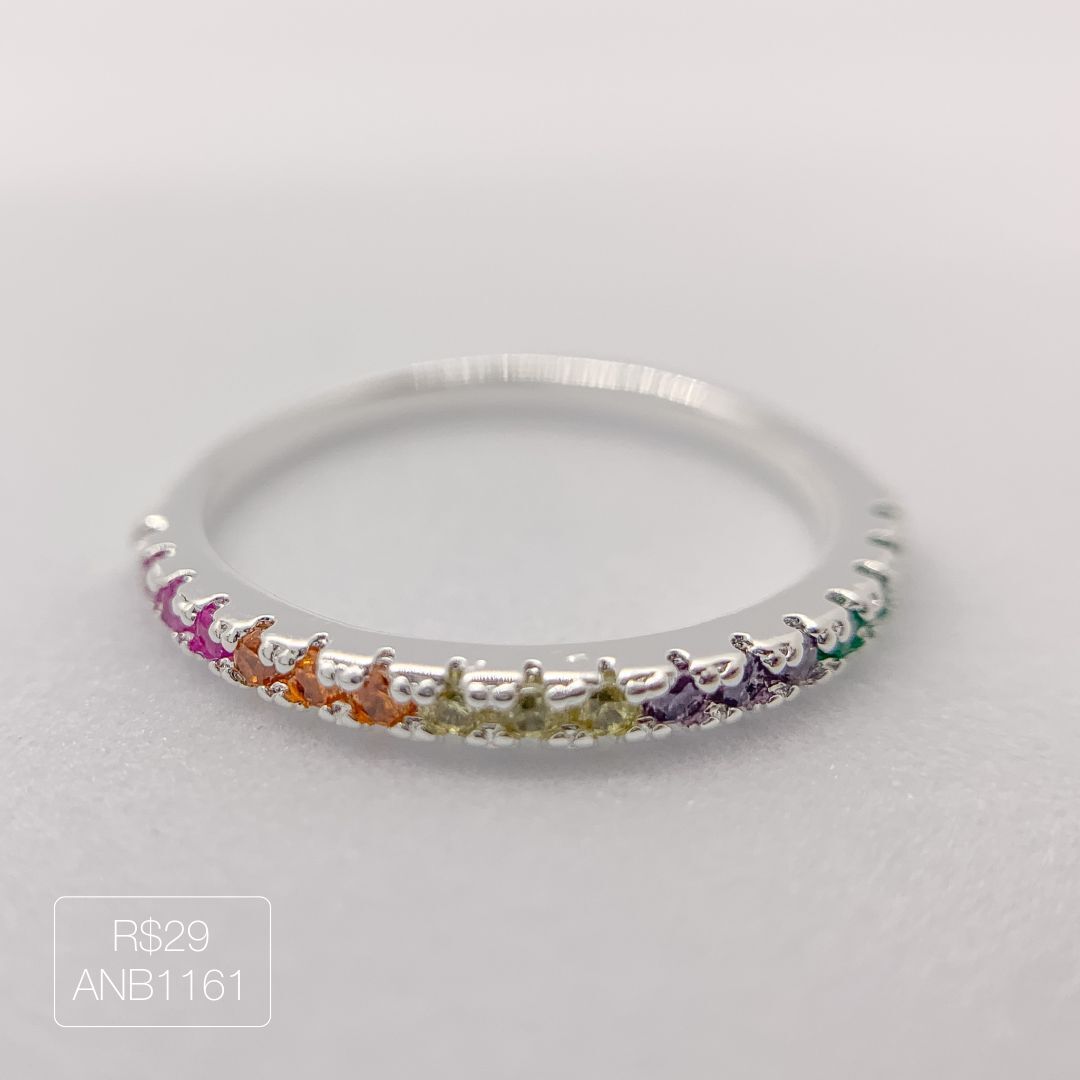 Anel Aparador Rainbow (1 Carreira de Zircônia) Prateado